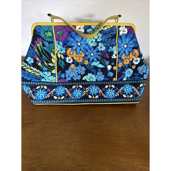 Vera Bradly Blue Purple Yellow Square Clasp Short Handle Purse. - Picture 14 of 14
